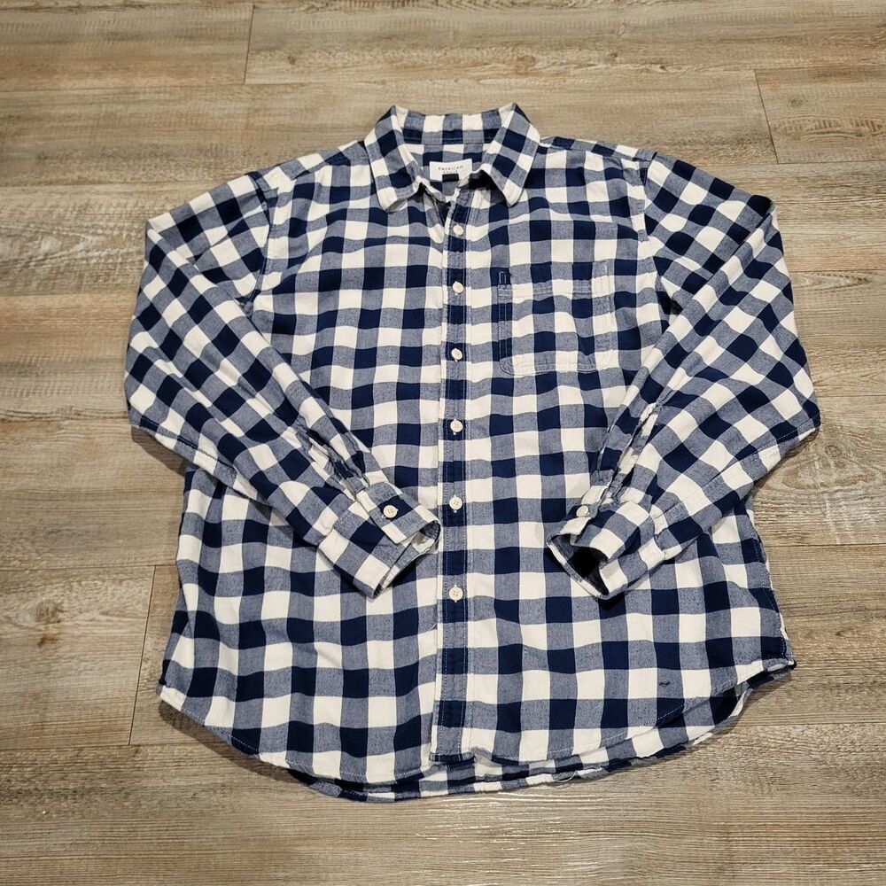 American Eagle Gingham Flannel Button Up Long Sleeve Shirt Mens Size Medium